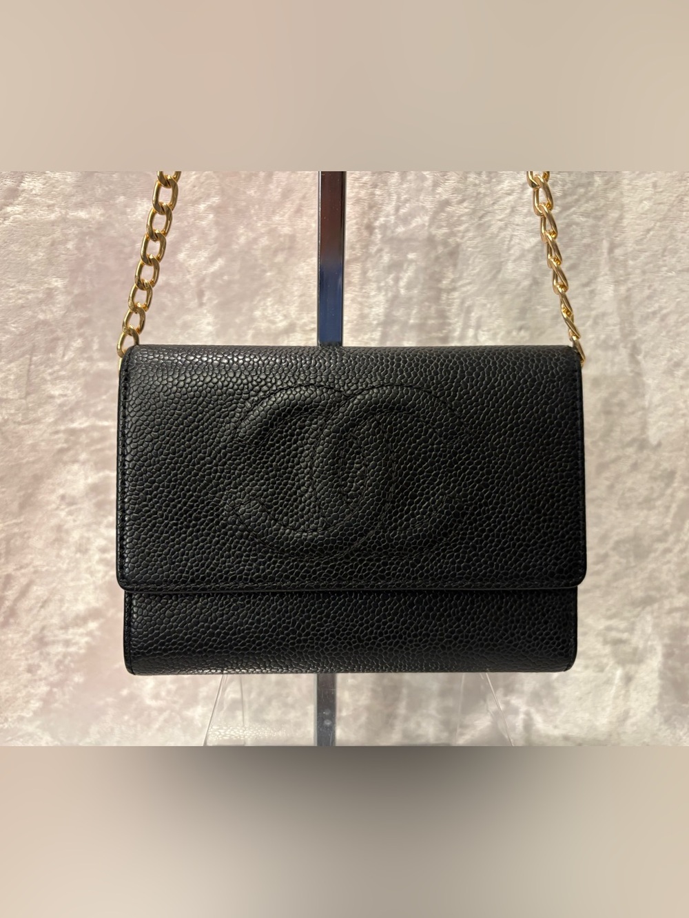 Chanel Caviar Classic Medium Trifold Flap Wallet Black Authenticity Card 2003